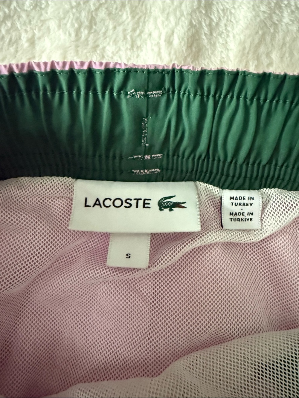 Lacoste Pink Swim Shorts with Green Waistband